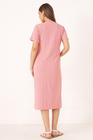 Signature Jacquard Rib Zipless Feeding Dress - Pink