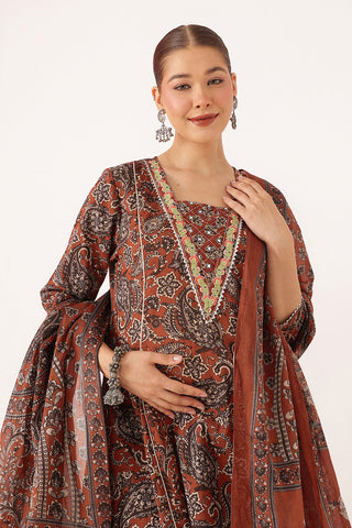 Rust Orange 100% Cotton Concealed Zip Feeding Maternity Kurta Set with Dupatta