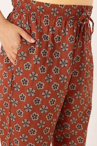 Rust Orange 100% Cotton Concealed Zip Feeding Maternity Kurta Set with Dupatta