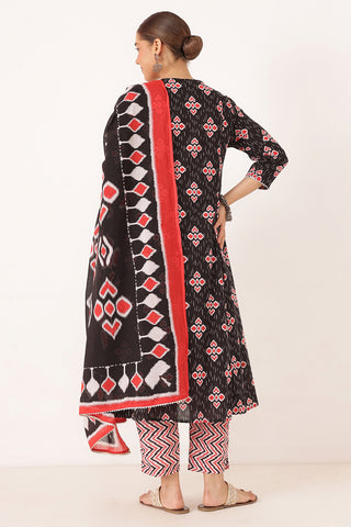 Navy 100% Cotton Concealed Zip Feeding Maternity Kurta Set with Dupatta