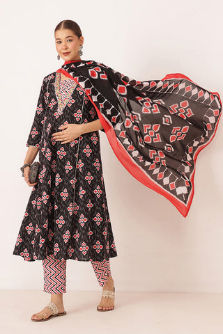 Navy 100% Cotton Concealed Zip Feeding Maternity Kurta Set with Dupatta
