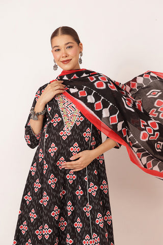 Navy 100% Cotton Concealed Zip Feeding Maternity Kurta Set with Dupatta