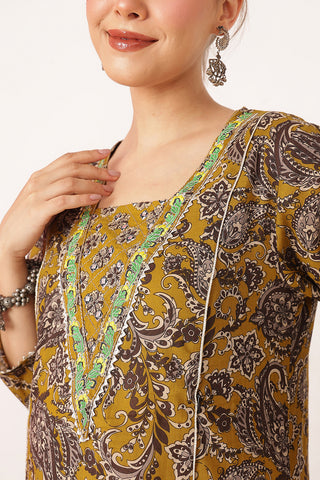 Mustard 100% Cotton Concealed Zip Feeding Maternity Kurta Set with Dupatta