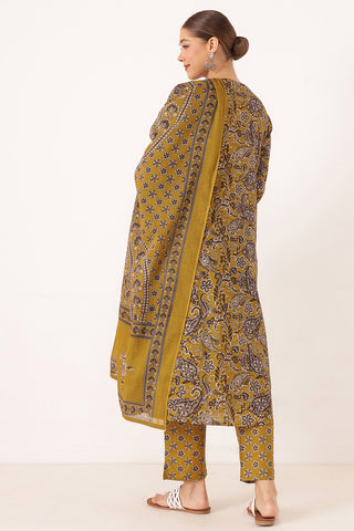 Mustard 100% Cotton Concealed Zip Feeding Maternity Kurta Set with Dupatta