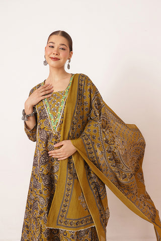 Mustard 100% Cotton Concealed Zip Feeding Maternity Kurta Set with Dupatta