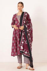 Cotton Concealed Zip Feeding Maternity Kurta Set with Dupatta in Wine on a model with dupatta draped | House of Zelena