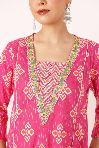 Rani Pink 100% Cotton Concealed Zip Feeding Maternity Kurta Set with Dupatta