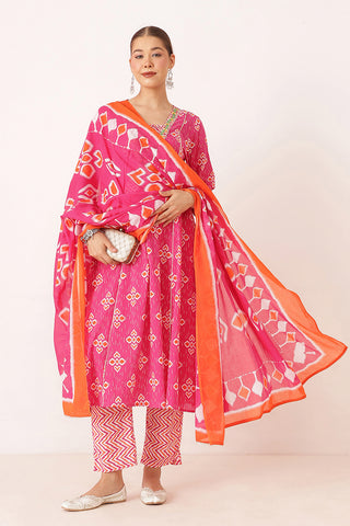 Rani Pink 100% Cotton Concealed Zip Feeding Maternity Kurta Set with Dupatta