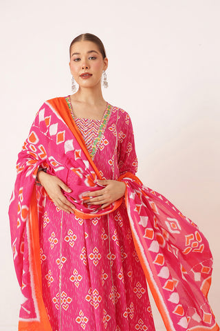 Rani Pink 100% Cotton Concealed Zip Feeding Maternity Kurta Set with Dupatta