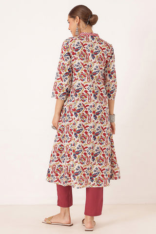 Embroidered Floral Print Cotton Maternity & Nursing Kurta Set - Multi Color