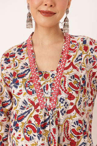 Embroidered Floral Print Cotton Maternity & Nursing Kurta Set - Multi Color