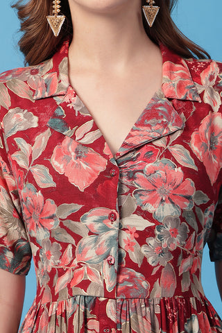 Woman wearing All Over Printed Zipless Feeding Shirt Dress in Multi - Pre & Post Pregnancy