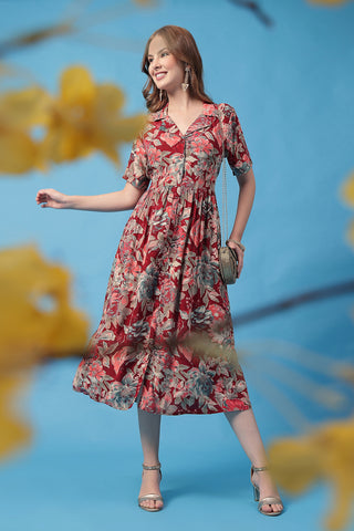 Detail of Hidden Feeding Zips & Pockets on All Over Printed Zipless Feeding Shirt Dress for Breastfeeding