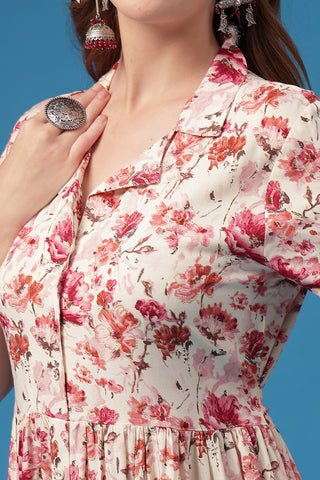 Side Profile of Off White Nursing Dress showing Feeding Zips & Pockets & Fit