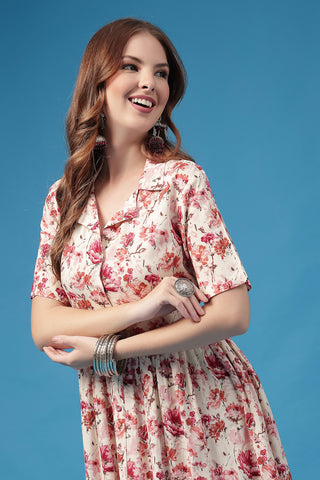 Practical Rayon Feeding Dress with Pockets - All Over Printed Zipless Feeding Shirt Dress