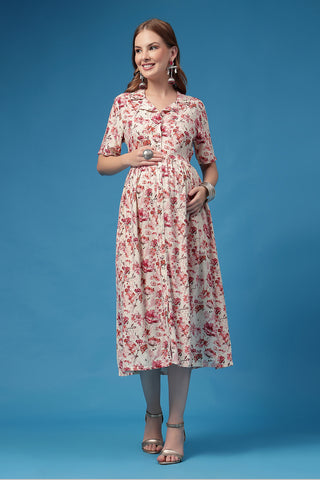 Back View of All Over Printed Zipless Feeding Shirt Dress - Flattering Silhouette for Pregnancy