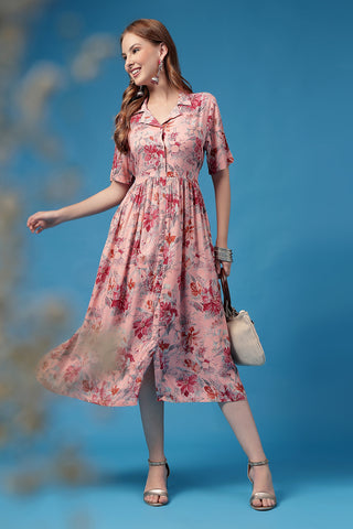 Detail of Hidden Feeding Zips & Pockets on All Over Printed Zipless Feeding Shirt Dress for Breastfeeding