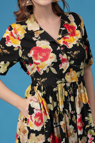 Soft Rayon Texture of All Over Printed Zipless Feeding Shirt Dress - Breathable & Comfy