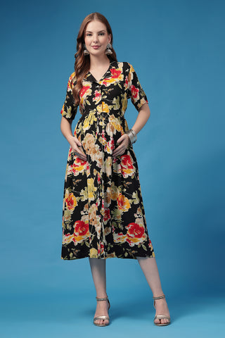 Back View of All Over Printed Zipless Feeding Shirt Dress - Flattering Silhouette for Pregnancy