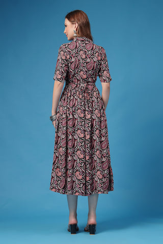 Close Up of Soft Fabric Detail on The Plum Paisley Zipless Feeding Shirtdress