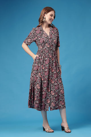 Detail of Hidden Feeding Zips & Pockets on The Plum Paisley Zipless Feeding Shirtdress for Breastfeeding