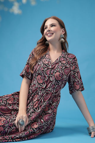 Woman wearing The Plum Paisley Zipless Feeding Shirtdress in Stylish - Pre & Post Pregnancy