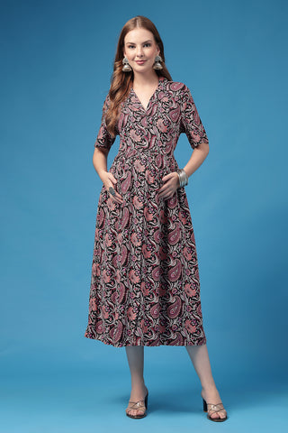 Back View of The Plum Paisley Zipless Feeding Shirtdress - Flattering Silhouette for Pregnancy