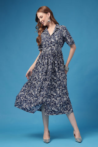 Back View of The Indigo Floral Zipless Feeding Shirtdress - Flattering Silhouette for Pregnancy