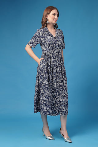 Soft Soft Texture of The Indigo Floral Zipless Feeding Shirtdress - Breathable & Comfy