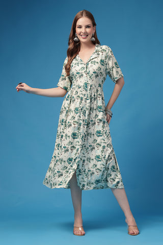 Back View of All Over Floral Printed Zipless Feeding Shirt Dress - Flattering Silhouette for Pregnancy