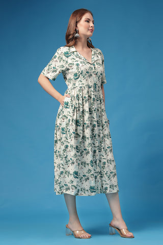Soft Rayon Texture of All Over Floral Printed Zipless Feeding Shirt Dress - Breathable & Comfy