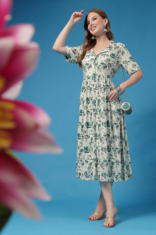 Detail of Hidden Feeding Zips & Pockets on All Over Floral Printed Zipless Feeding Shirt Dress for Breastfeeding