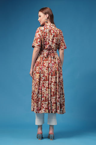 Close Up of Rayon Fabric Detail on All Over Floral Printed Zipless Feeding Shirt Dress