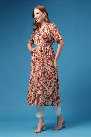 House of Zelena All Over Floral Printed Zipless Feeding Shirt Dress - Trusted by Mothers for Quality