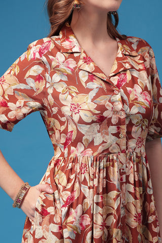 Soft Rayon Texture of All Over Floral Printed Zipless Feeding Shirt Dress - Breathable & Comfy