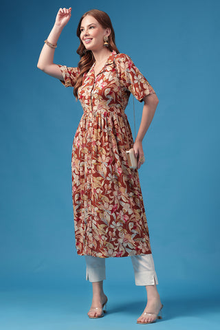 Detail of Hidden Feeding Zips & Pockets on All Over Floral Printed Zipless Feeding Shirt Dress for Breastfeeding