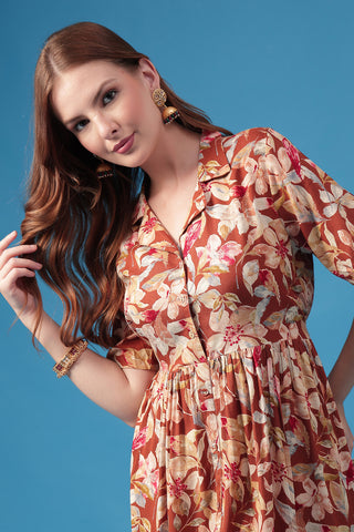 Elegant Red Look of All Over Floral Printed Zipless Feeding Shirt Dress - Perfect for Any Occasion