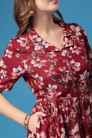 Soft Rayon Texture of All Over Printed Zipless Feeding Shirt Dress - Breathable & Comfy