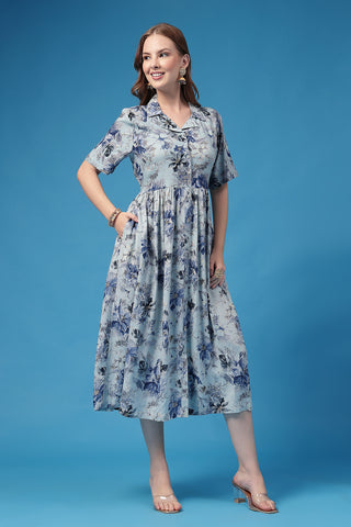 Detail of Hidden Feeding Zips & Pockets on All Over Printed Zipless Feeding Shirt Dress for Breastfeeding