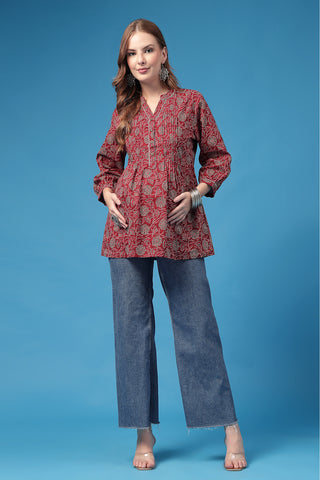 Burgundy Feeding Top; zipless access ensures simple and quick nursing.