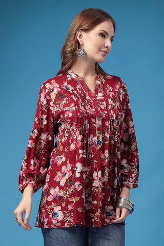 Dark Maroon Feeding Top; stretch neckline allows fast breastfeeding access.