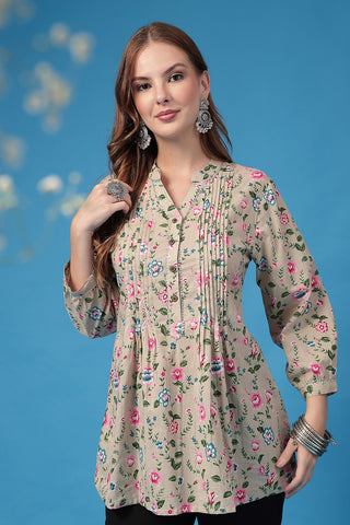 Light Pink Printed Top; all over print provides a stylish look.