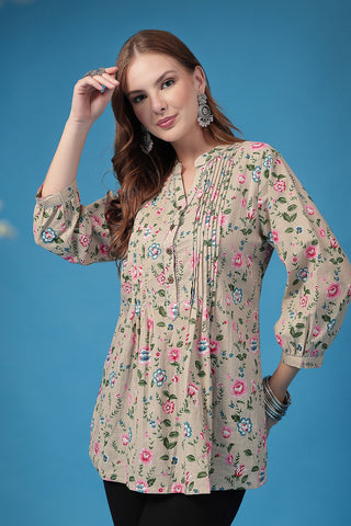 Light Pink Maternity Top; generous fit is suitable for wear during pregnancy and nursing.