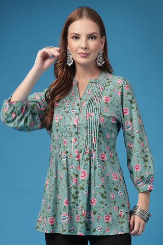 Light Green Top print; all over pattern enhances the garment design.
