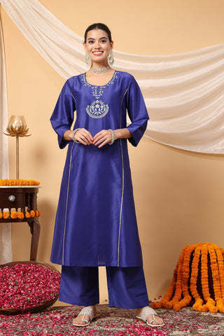 Majestic Blue Golden Splendor Maternity Feeding Kurta Set