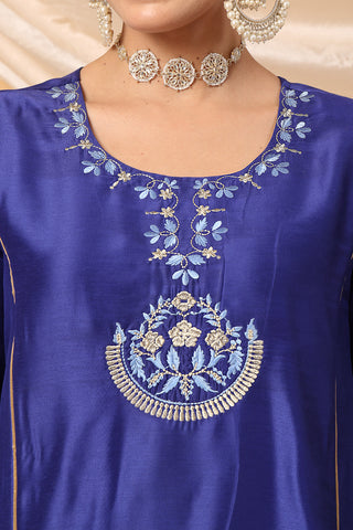 Majestic Blue Golden Splendor Maternity Feeding Kurta Set