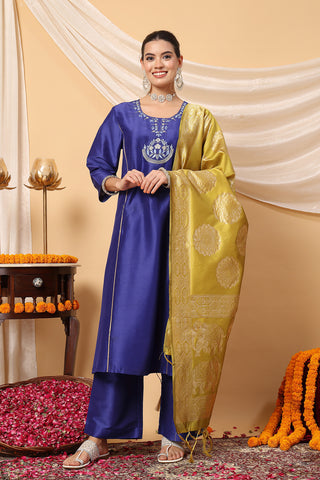 Majestic Blue Golden Splendor Maternity Feeding Kurta Set