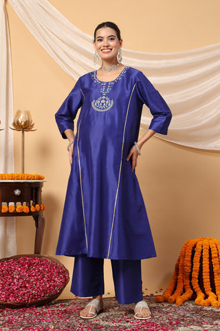 Majestic Blue Golden Splendor Maternity Feeding Kurta Set