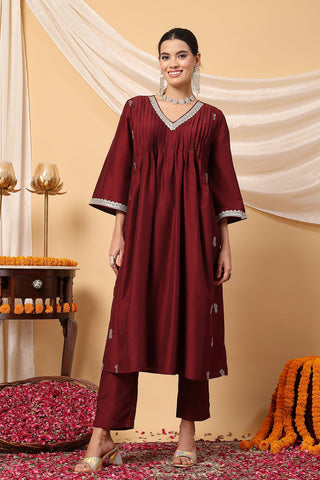 Elegant Maroon Festive Glow Maternity Feeding Suit Set