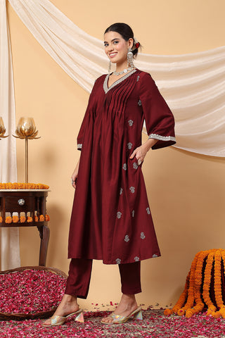 Elegant Maroon Festive Glow Maternity Feeding Suit Set